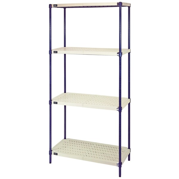 Quantum Storage Systems Storage Shelving, Ventilated Style, 24 D, 36 W, 72 H, 4 Shelves, Blue/Ivory RPWR72-2436E - main